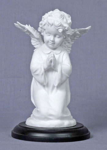 Angel Kneeling and Praying, White on a Black Base, 6.5inches