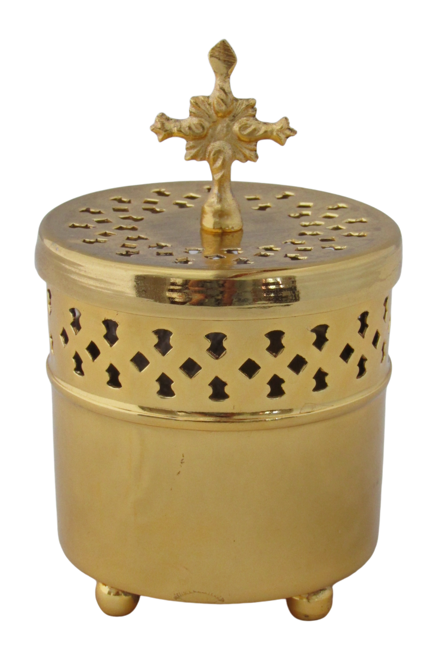 Brass Cylindrical incense Burner with Cross