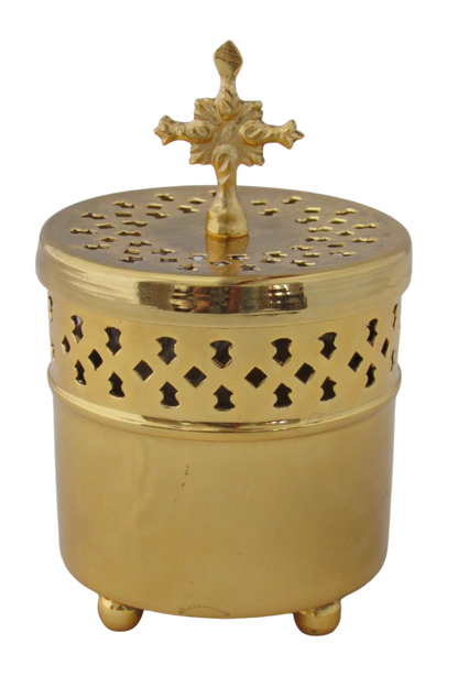 Brass Cylindrical incense Burner with Cross