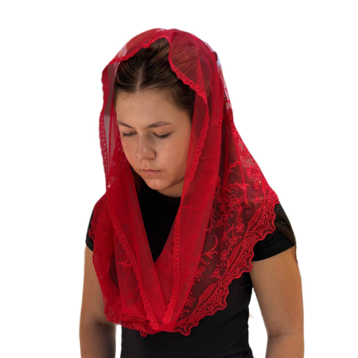 Red Veil Mantilla - St. Veronica Infinity Veil