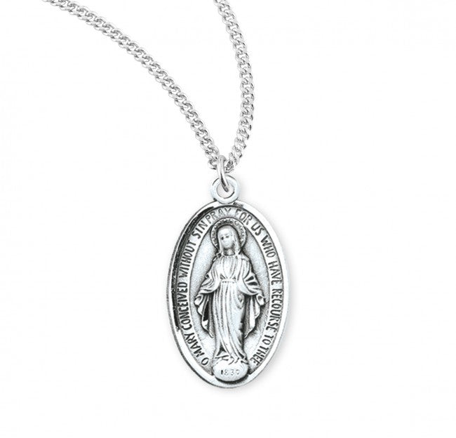 Sterling Silver Oval 3D Miraculous Medal - S2115