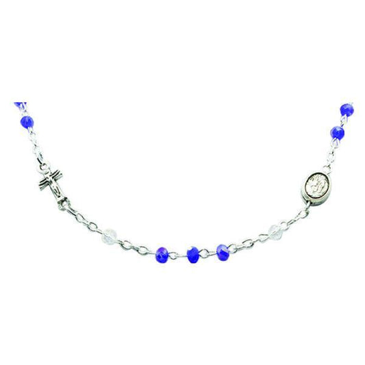 Genuine Crystal Necklace with Crucifix and Medals - Blue