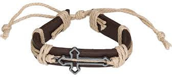 Leather bracelet with decorative metal cross