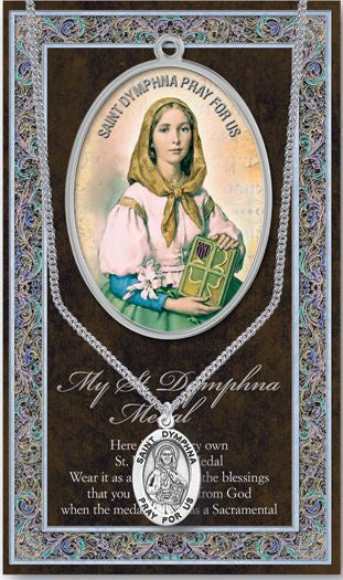 Saint Dymphna 1.125" Genuine Pewter Saint Medal with Stainless Steel Chain