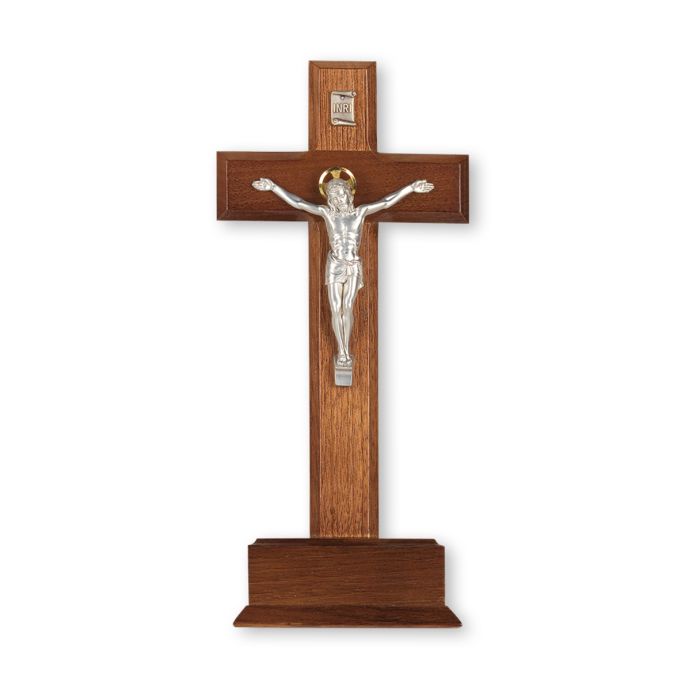 10" Walnut Crucifix with a Silver Finish Italian Salerni Corpus