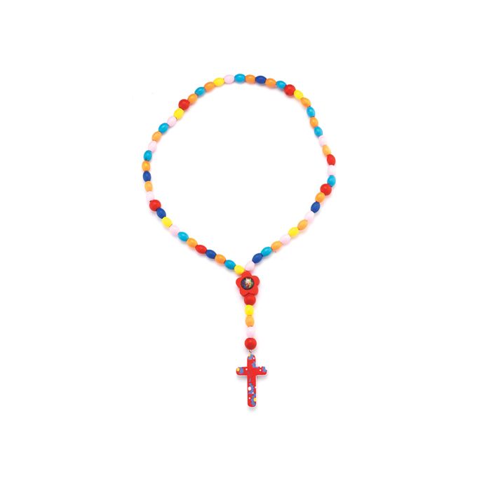 Primary Color Wooden Kiddie Rosary with Guardian Angel Centerpiece