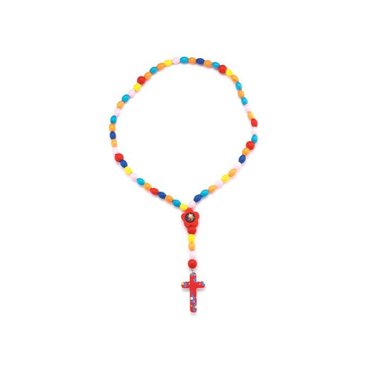 Primary Color Wooden Kiddie Rosary with Guardian Angel Centerpiece