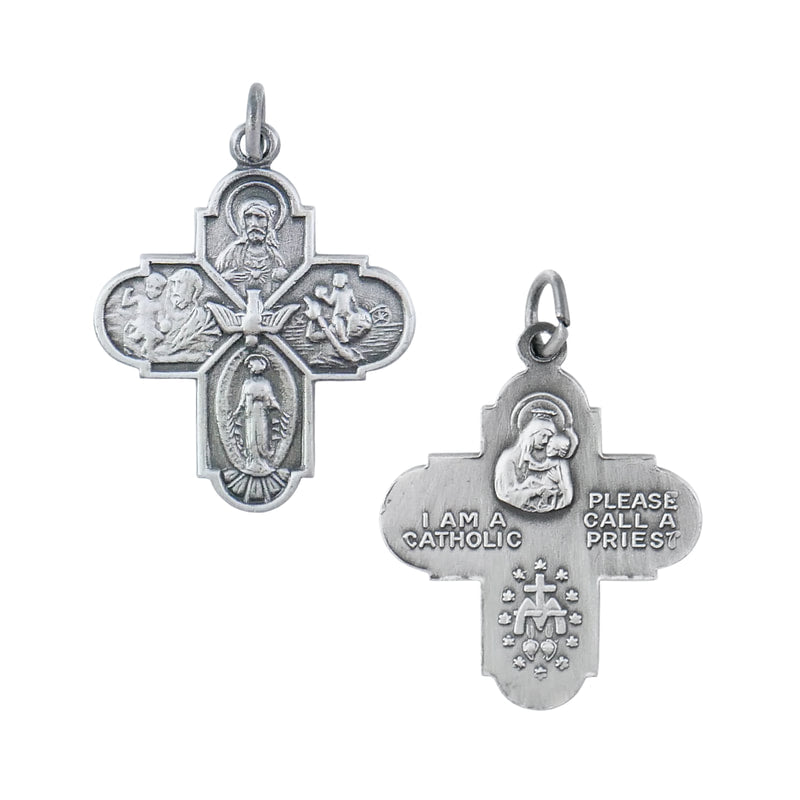 4 way Medal, Sterling Silver on 18" Stainless Steel Chain