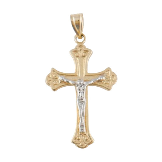 14 Kt Yellow And White Gold Crucifix Medal