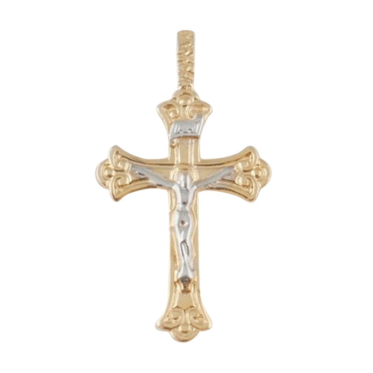 Two Tone Crucifix, 14 KT Gold Medal