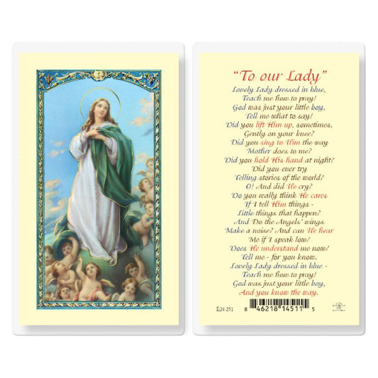 Prayer " To Our Lady " Immaculate Conception Holy Card