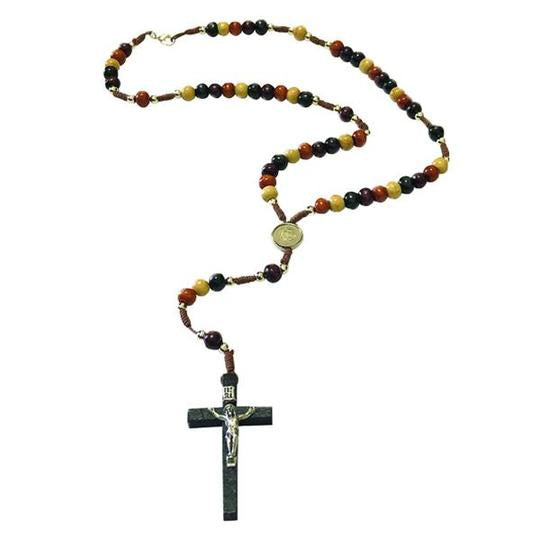 Wooden Rosary - Multi-color Wood Beads with Black Wood Crucifix