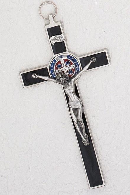 St. Benedict Crucifix Medal with black enamel background with prayer (boxed)