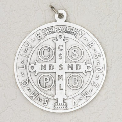 Saint Benedict Large Medal  Silver Tone  4 Inches