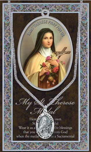 Saint Therese 1.125" Genuine Pewter Saint Medal with Stainless Steel Chain