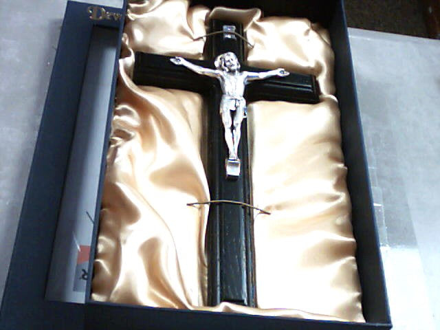 Crucifix in black wood with silver corpus - 9 inches