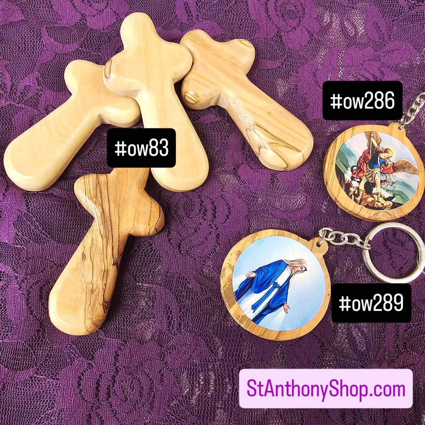 Our Lady of Grace, Holy Land Olive Wood Key Chain