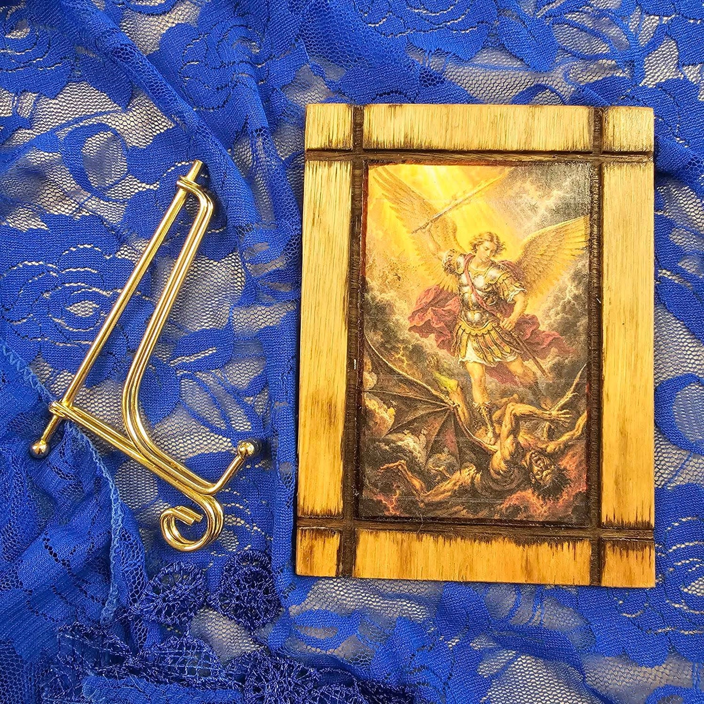 Handmade Wood Plaque with Gold Stand