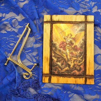 Handmade Wood Plaque with Gold Stand