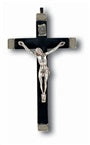 Wall Crucifix in black wood, metal bound