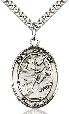 St. Anthony of Padua oval sterling silver medal on chain