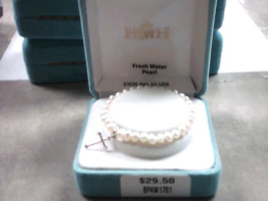 Fresh Water Pearl Bracelet with Sterling Silver Cross