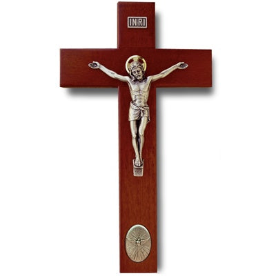 Crucifix made of Maple wood with rosewood finish, Holy Spirit medallion- 9 inches, gift boxed.