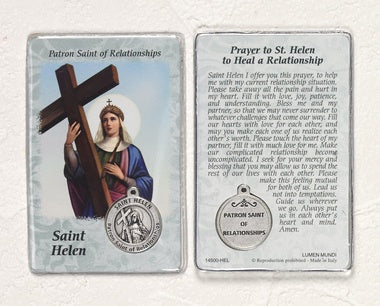 St.Helen Holy card with medal - patron saint of relationships