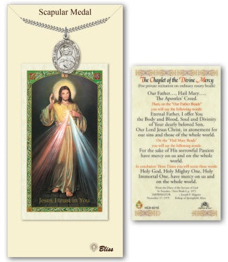 Scapular Medal -- Sacred Heart Medal Necklace and Divine Mercy Holy Card