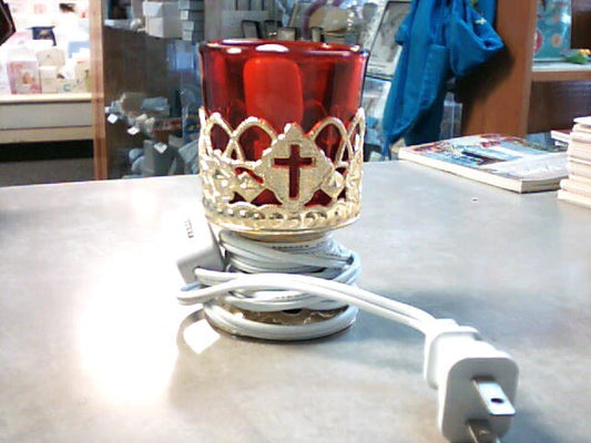 Red glass electric votive candle with cross design