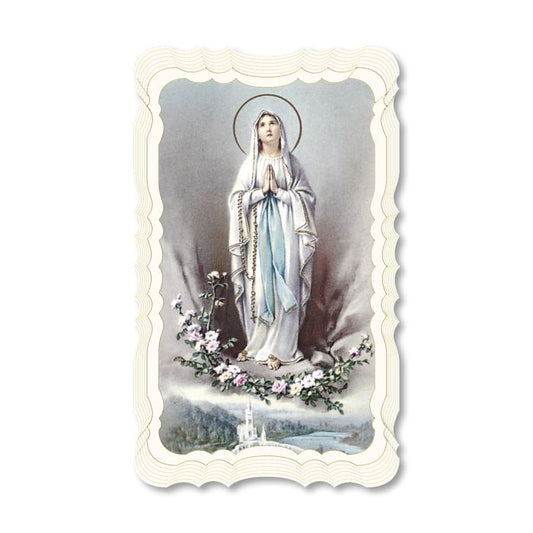 Our Lady of Lourdes Holy Card with Blank Back and Scalloped Edge