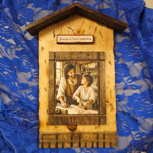 Handmade St. Joseph and Son Carpeting Wooden Wall Plaque - 10"