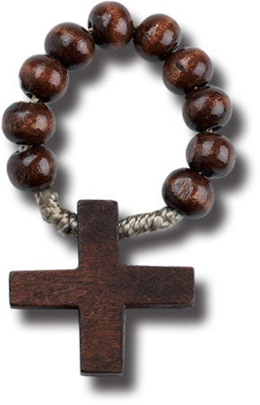 Wood Rosary Ring with Cross (Color Variants)