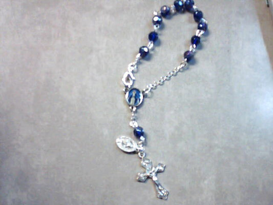 Our Lady of Grace Auto Rosary in blue