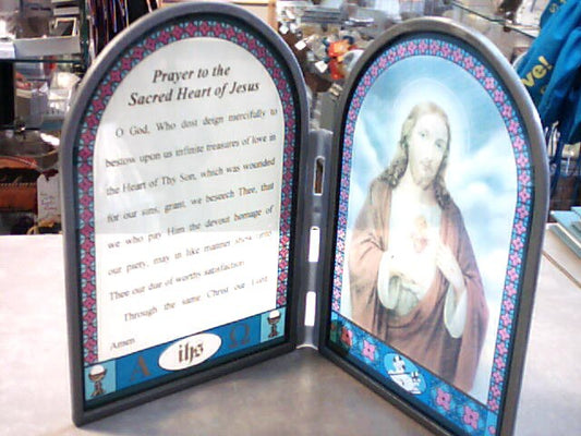 Prayer to the Sacred Heart of Jesus stained glass frame with Sacred Heart picture