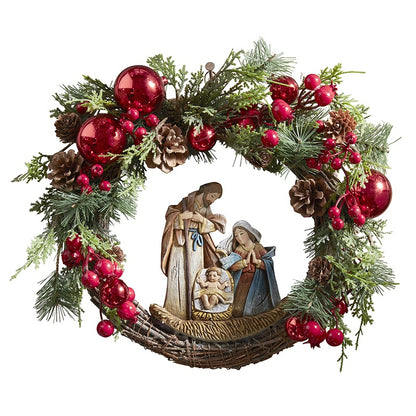 Nativity Wreath with resin Holy Family - 15"
