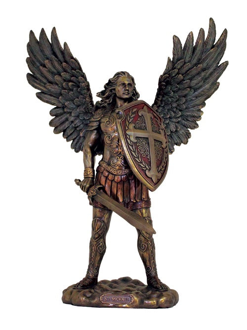 St. Michael,  Veronese, Lightly Hand-Painted Cold Cast Bronze or Pewter Style