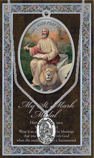 Saint Mark 1.125" Genuine Pewter Saint Medal with Stainless Steel Chain