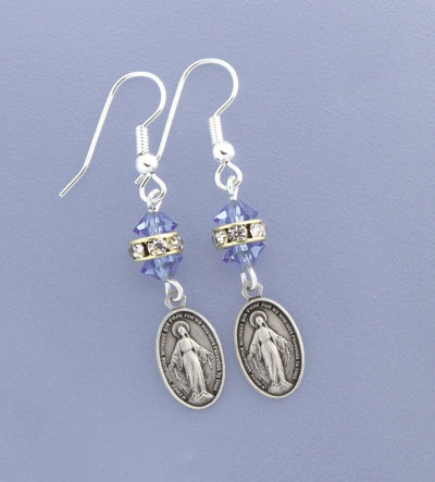 Crystal Rondelle Earrings - Miraculous Medal