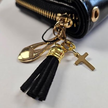 Leatherette Wristlet Wallet with Cross Tassel, by Nelli