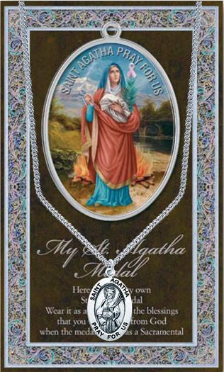 Saint Agatha 1.125" Genuine Pewter Saint Medal with Stainless Steel Chain