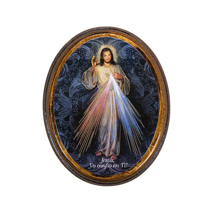 Divine Mercy Oval Wood Plaque in Spanish