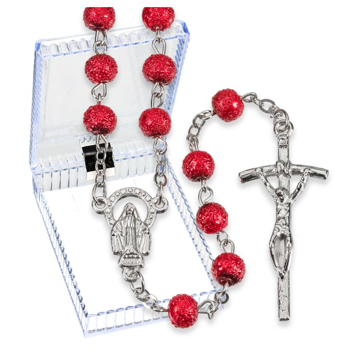 Red Hammered Bead Rosary