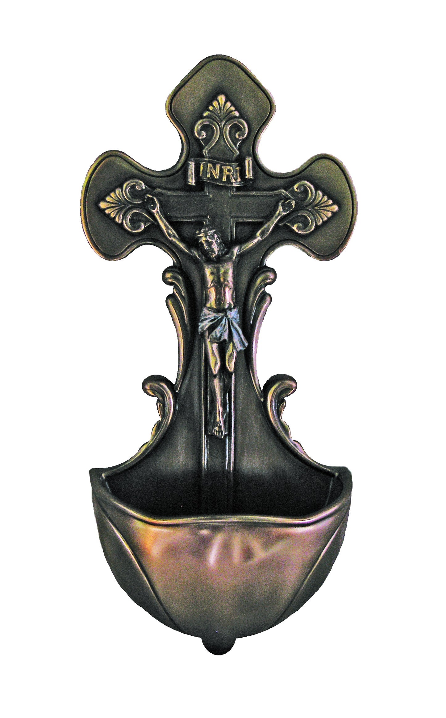 Crucifixion font, Hand-Painted, Cold-Cast Bronze, 7.5"