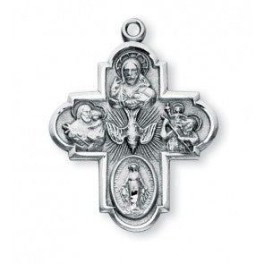 4 way sterling silver cross with 24 inch stainless steel chain