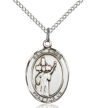 St. Aidan of Lindesfarne oval sterling silver medal on chain