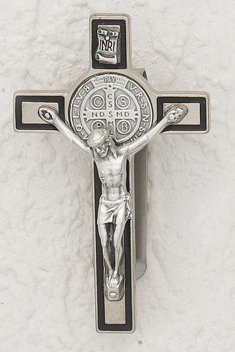 St. Benedict Crucifix Visor Clip with Black Enamel