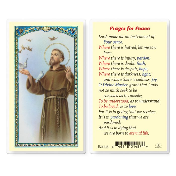 St. Francis of Assisi, Prayer for Peace Holy Card
