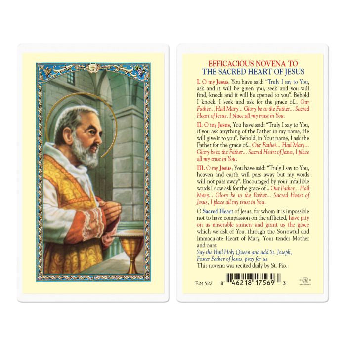 St. Pio, Efficacious Novena to the Sacred Heart of Jesus Holy Card