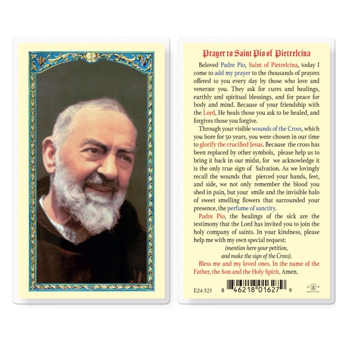 St. Pio of Pietrelcina (Padre Pio) - Laminated Holy Card